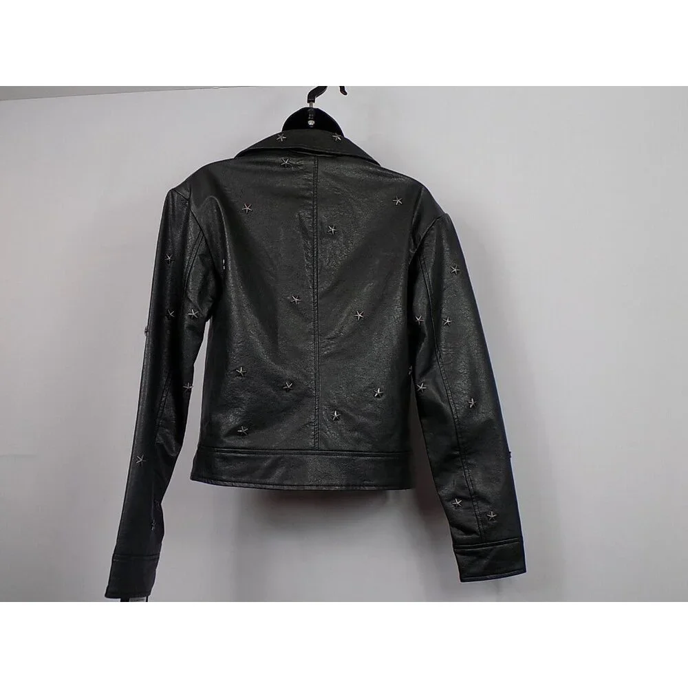 Faux Leather Jacket Dark Green Women Size XS Collection b Star Studded NWT - Picture 4 of 10